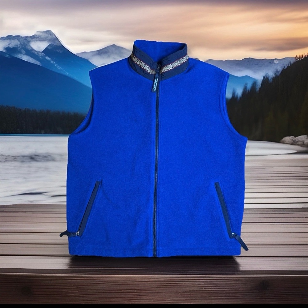 VINTAGE Jagged Edge Mountain Gear LARGE Fleece Vest Full Zip Made In